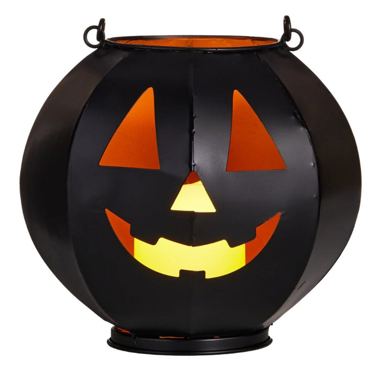 8″ LED Black Metal Pumpkin Lantern – Spooky Jack-o'-Lantern Halloween Decoration